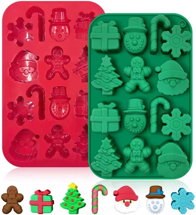 Firleayo Christmas Chocolate Mold 2PCS Christmas Silicone Candy Molds Santa Clause Baking Mold Gingerbread Man Christmas Tree Snowman Silicone Molds for Dessert Candles Ice Cubes Soaps Wax Melts - Image 1